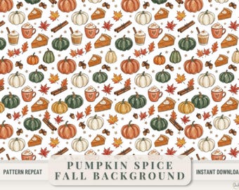 Autumn Digital Pattern Seamless Background Watercolor Pumpkin Thanksgiving Scrapbook Paper Printable Harvest Design Fall Graphics Download