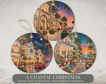 Personalized Coastal Christmas Ornament Palm Beach Gift Florida Travel Keepsake