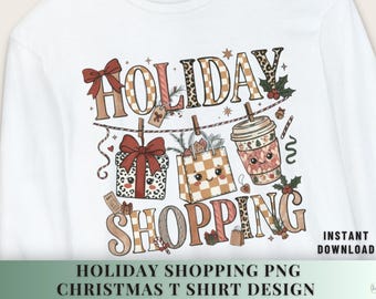 Christmas Shirt Design Png File Holiday Shopping Sublimation Transfer Heat Press Graphic Download Leopard Print Buffalo Plaid Festive