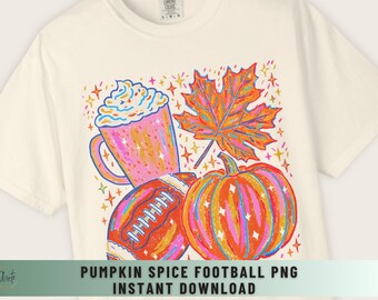 Retro Fall Clipart Pumpkin Spice Latte Graphic Football Season Game Day Sublimation File Vintage Autumn Shirt Design Craft Resource Digital