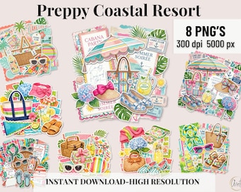Summer Clipart Transparent Png Coastal Clipart Palm Beach Resort Graphic Digital Planner Sticker Element Scrapbook Page Summer