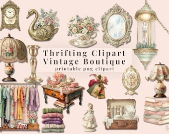 Thrifting Clipart Vintage Boutique PNG Clothes Clipart Victorian Fashion Thrifted Decor