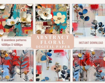 Abstract Floral Repeat Pattern Botanical Collage Digital Paper