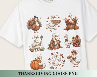Thanksgiving Goose Shirt Design Sublimation Graphic Tee Seasonal Fall Tee Shirt Thankful Goose Watercolor Illustration Autumn Harvest