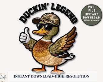 Faux Embroidery Mallard Duck PNG Camo Hunting Clipart Hunting Season Sublimation Design