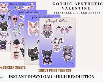 Gothic Valentine Stickers Pastel Goth Kawaii Sticker Pack Cricut Print Then Cut PNG