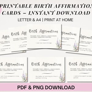 Cartões de afirmação de nascimento para impressão Mantra de gravidez Doula empoderadora Citações de parto e parto para parto Download instantâneo de cartões de nascimento
