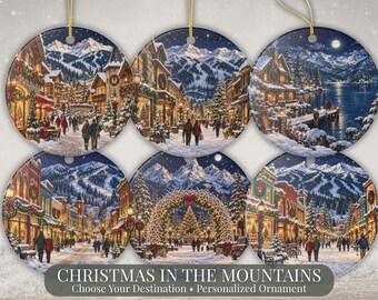 Personalized Mountain Christmas Ornament Ski Resort Travel Keepsake Gift Aspen Vail Tahoe Park City Breckenridge Jackson Hole