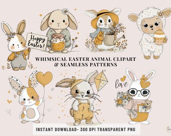 Whimsical Easter Animal Clipart & Repeating Polka Dot Patterns