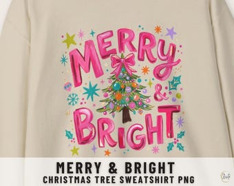 Pink Christmas Png Sublimation Design Christmas Tree Png File Merry Bright Christmas Shirt Retro Holiday Groovy Christmas Graphic Tshirt