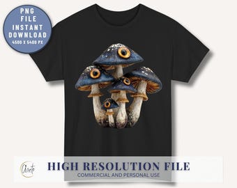 All-Seeing Eye Mushroom T-Shirt Design: Surreal Psychedelic Art (PNG Digital Download