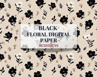 Xmas Gift Wrap Neutral Colours Black Floral Seamless