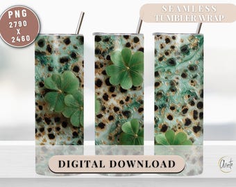 Cheetah Print Shamrock Tumbler Wrap PNG St Patrick’s Day 20 ounce Sublimation Design