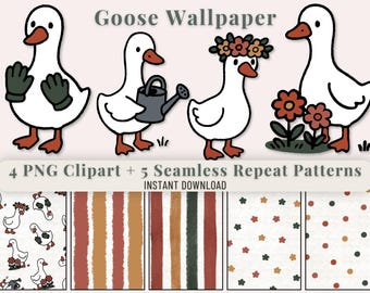 Goose Clipart Png Pattern Repeat Floral Wallpaper Background Printable Designs Nursery Birthday Party Invitation Graphics Farmhouse Style