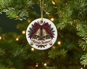 Christmas Bell Ornament Vintage Victorian Gothic Gift Her Personalized Holiday Keepsake Tree Decoration Customizable Round Ceramic Hanging