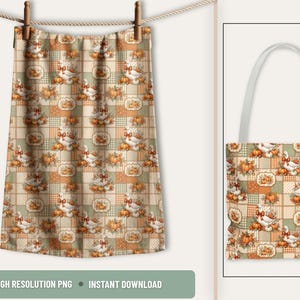 Harvest Season Pattern Fall Patchwork Seamless Design Digital Download Farmhouse Style Collection Autumn Craft Pattern White Geese Orange Pumpkin Cream Pumpkin Daisy Flowers Rust Bows Gingham Print Polka Dots Thanksgiving Decor Tote Bag