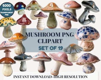 Mushroom PNG Clipart: Forest Fungi Sublimation Design (Digital Download 5000x5000px 300 DPI Transparent Background )