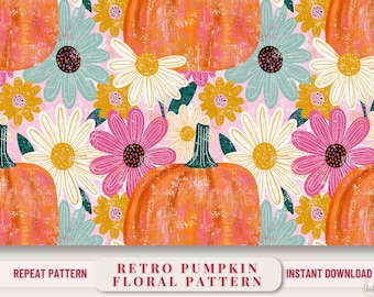 Autumn Floral Design Phone Case Png File Repeating Pattern Journal Cover Kindle Case Pumpkin Digital Scrapbook Paper Seamless Wallpaper