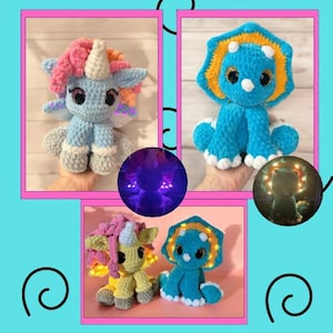 Light Up Unicorn and Triceratops Crochet Pattern, Digital Pattern, Amigurumi, PDF
