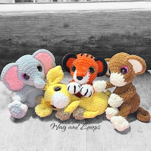 Animales de safari a crochet, paquete de patrones de costura baja (descarga digital)