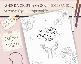 Christian Agenda 2024 in Spanish. Minimalist with natural details. PRINTABLE DIGITAL PDF Catholic Planning. Biblical Agenda