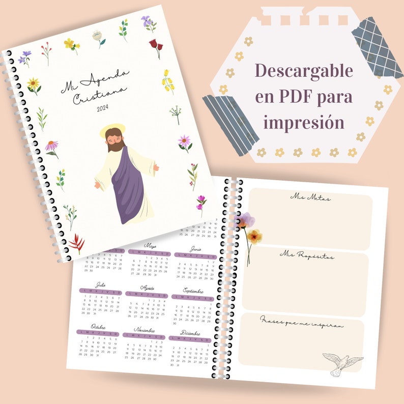 Christian Agenda with Illustrations in Spanish PDF PRINTABLE DIGITAL Biblical Agenda, Catholic Planning. Agenda for Girls and Women image 7