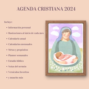 Christian Agenda with Illustrations in Spanish PDF PRINTABLE DIGITAL Biblical Agenda, Catholic Planning. Agenda for Girls and Women image 2