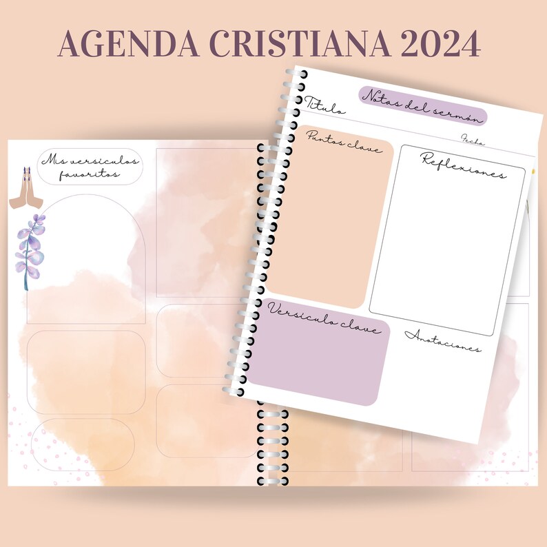 Christian Agenda with Illustrations in Spanish PDF PRINTABLE DIGITAL Biblical Agenda, Catholic Planning. Agenda for Girls and Women image 6