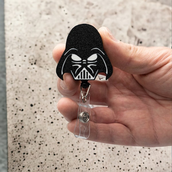 Badge Holder Reel - Darth Vader - Star Wars fan gift for office worker, doctor, nurse - Darth Vader Helmet -  textured multi-color plastic