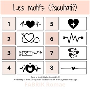 May include: A chart with eight different heart-themed designs. The designs include a heart with a stethoscope, a heart with a cross, a heart with a syringe, a heart with a heartbeat line, a heart with a heartbeat line and stars, a heart with a heartbeat line, a heart with pills, and a heart with a line under it.