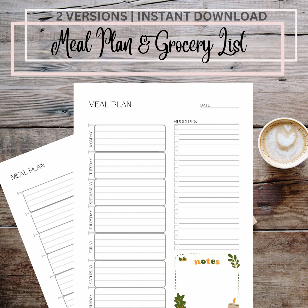 Printable Weekly Menu Download Weekly Menu Planner Template - Etsy