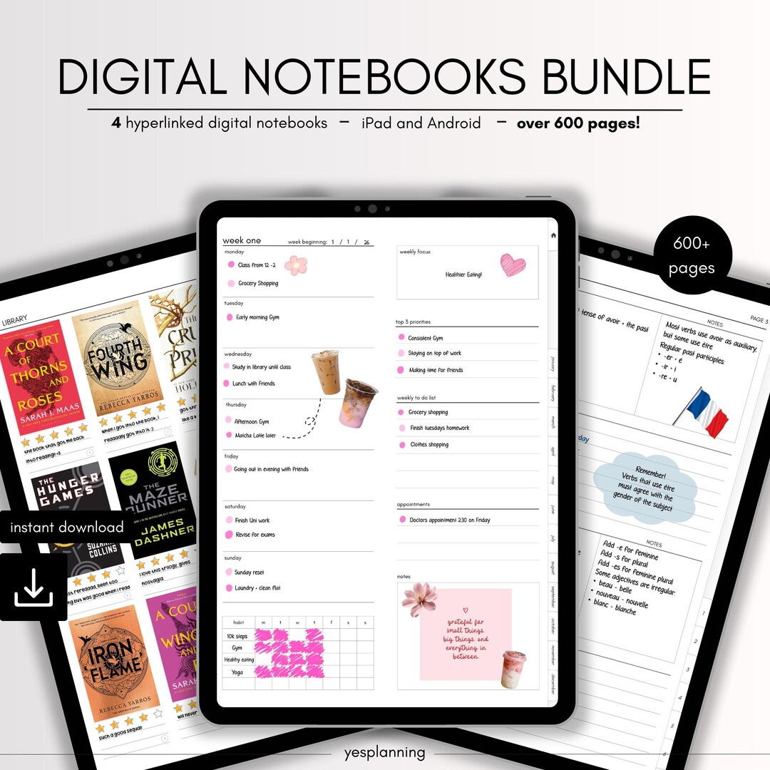 Reading Notebook.pdf Digital Notebooks Bundle, Planner, Language, Reading, Student Journals ...