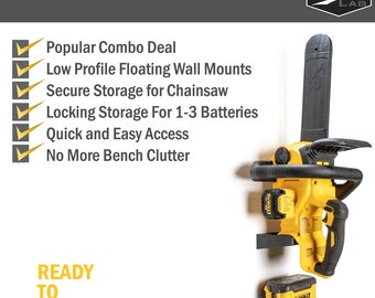 DeWalt Top Handle Chainsaw Compatible Wall Mount - Low Profile Secure Battery FLEXVOLT Hook