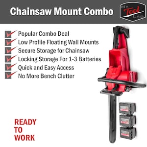 Milwaukee M18 Rear Handle Chainsaw Compatible Wall Mount Combo - Low Profile Secure Battery Hook 14 12