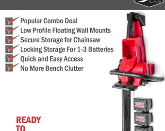 Milwaukee M18 Rear Handle Chainsaw Compatible Wall Mount Combo - Low Profile Secure Battery Hook 14 12
