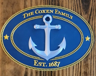 Personalized Cruise Ship Door Magnet- Rope & Anchor - 3D Printed Oval sign - Two rows of Custom Text