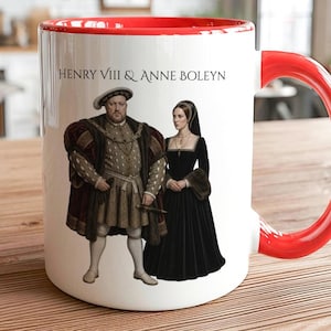 Henry VIII und Anne Boleyn Becher, Tudor Geschichtskaffeetasse, Geschenk für britische Königshäuser, sechs Frauen historische Becher