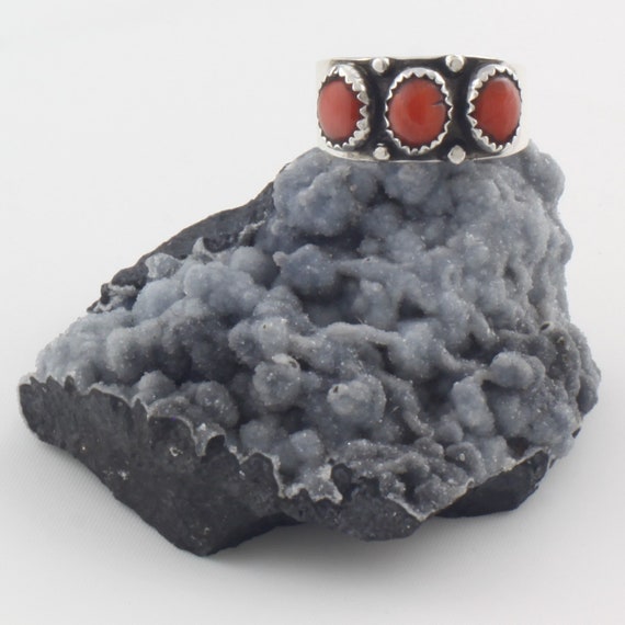 Mediterranean Red Coral, Sterling Silver Ring - image 1