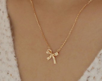 Dainty Delicate Ribbon Necklace in Gold and Silver,Bow Necklace,Ribbon Knot Pendant Necklace,Minimalist Jewelry,Gift for Women,Gift for Her