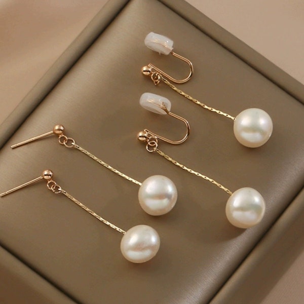 Pearl Dangle Threader Earrings,Long Chain Earrings,Bridal Earrings,Pearl Drop Earrings,Pearl Dangle Earrings,Wedding Jewelry,Clip on Earring