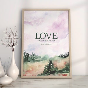 1 Corinthians 13:13, Faith, hope, love. Bible Digital Art print, Jesus Art, Christian Modern watercolor printable, bible verse wall art