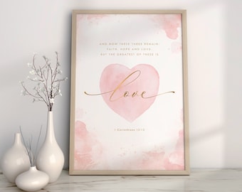 1 Corinthians 13:13, Faith, hope, love. Bible Digital Art print, Jesus Art, Christian Modern watercolor printable, bible verse wall art