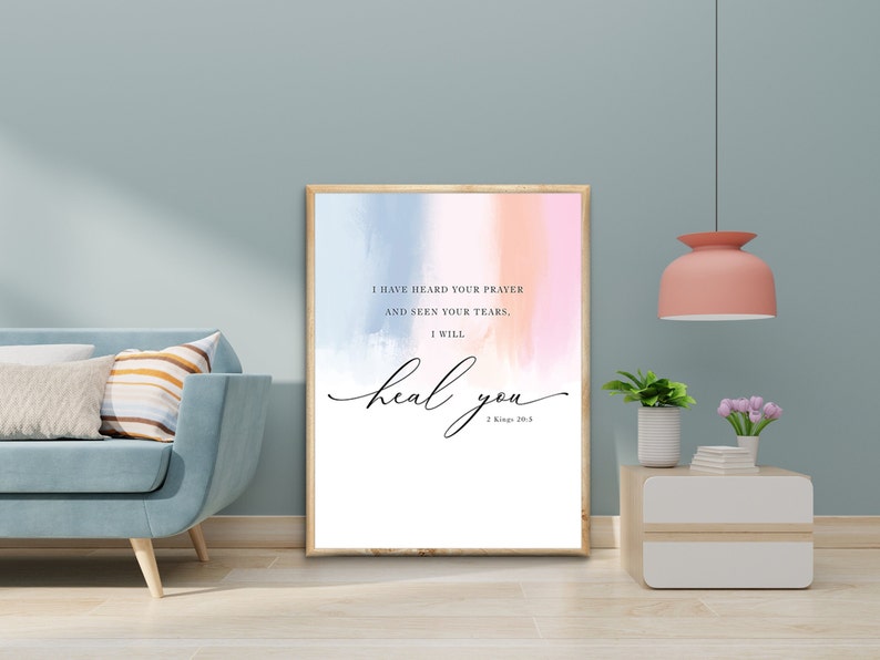 Jesus miracle, heal, 2 Kings 20:5, Bible Digital Art print, Jesus Art, Modern Christian decor, watercolor bible verse printable