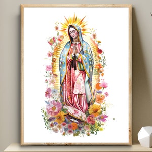 Our Lady of Guadalupe, Blessed Virgin Art, Bible digital art, watercolor illustration Mother Mary printable wall art, Christian modern decor