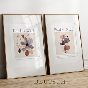 GERMAN, Set of 2 Christian Prints, Psalm 23 Psalm 91, Modern Christian Decor, Christian Floral Printable, Bible Digital Print, Deutsch psalm