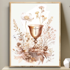 Sacred Chalice, Modern Digital Wall Art, Bible Digital Print, Eucharist, Communion gift, catechist gift, Holy Communion cup printable