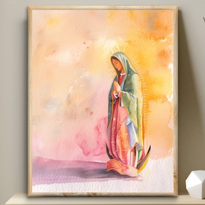Our Lady of Guadalupe, Blessed Virgin Art, Bible digital art, Mother Mary printable wall art, Christian modern decor, watercolor, Marian art