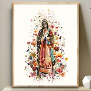 Our Lady of Guadalupe, Blessed Virgin Art, Bible digital art, watercolor illustration Mother Mary printable wall art, Christian modern decor