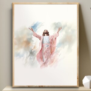 Jesus ascension | He has risen Watercolor Print | Jesus Art | Bible Digital Printable | Easter Home Decor | Faith Gift | Scripture Art | LDS