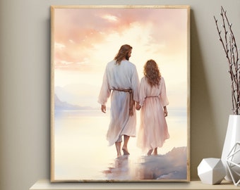 Walking with Jesus, Jesus with a young woman printable, Bible Digital Print, Wall Art, LDS missionary gift, LDS YW, Christian gift for woman